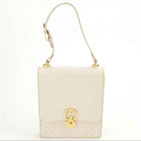 Gucci Handbags - Rare Vintage Gucci Structured Flap Top Shoulder Bag – Beige GG Canvas